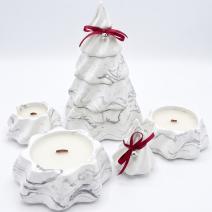 Sviečka Christmas Tree - Biela / Strieborná / Zimné kúzlo, Perníček, Vianočné pečivo